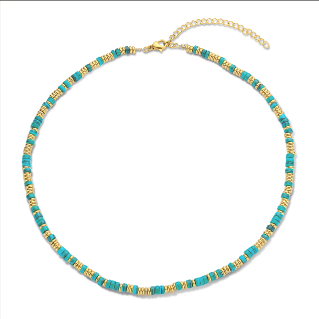 Necklace with stone and gold-colored beads