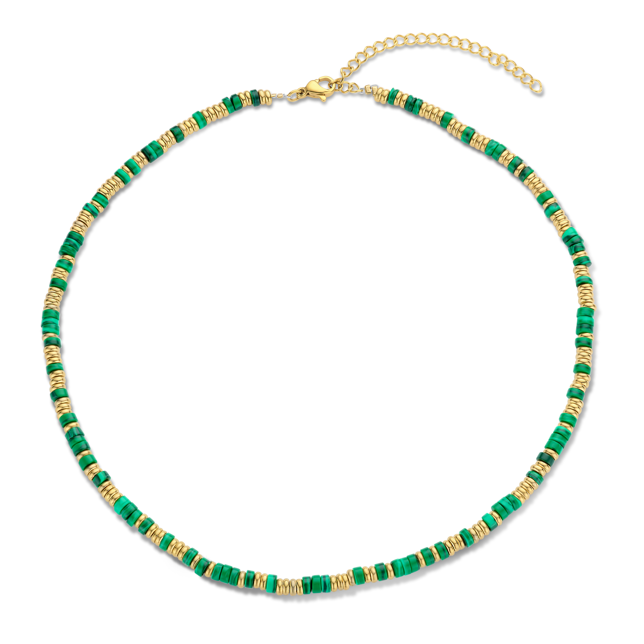 Ketting met rode steen en goudkleurige kralen